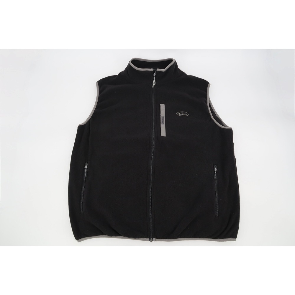 Drake‎ Vest Mens XL Black Full Zip Pockets Windproof Fleece Sleeveless Hunting